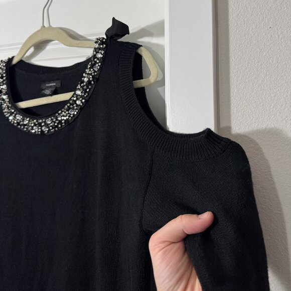 Halogen Women's Black Cold Shoulder Rhinestone Viscose Cashmere Blend Sweater M - Picture 8 of 13